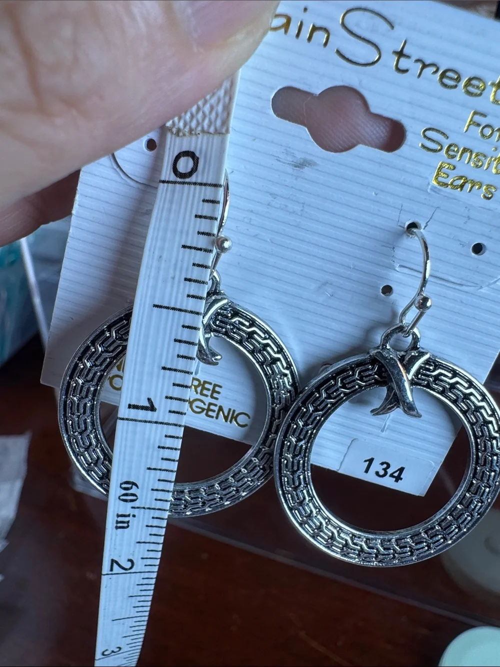 0647-Silver-Tone‎ Textured Hoop Drop Earrings - Silver